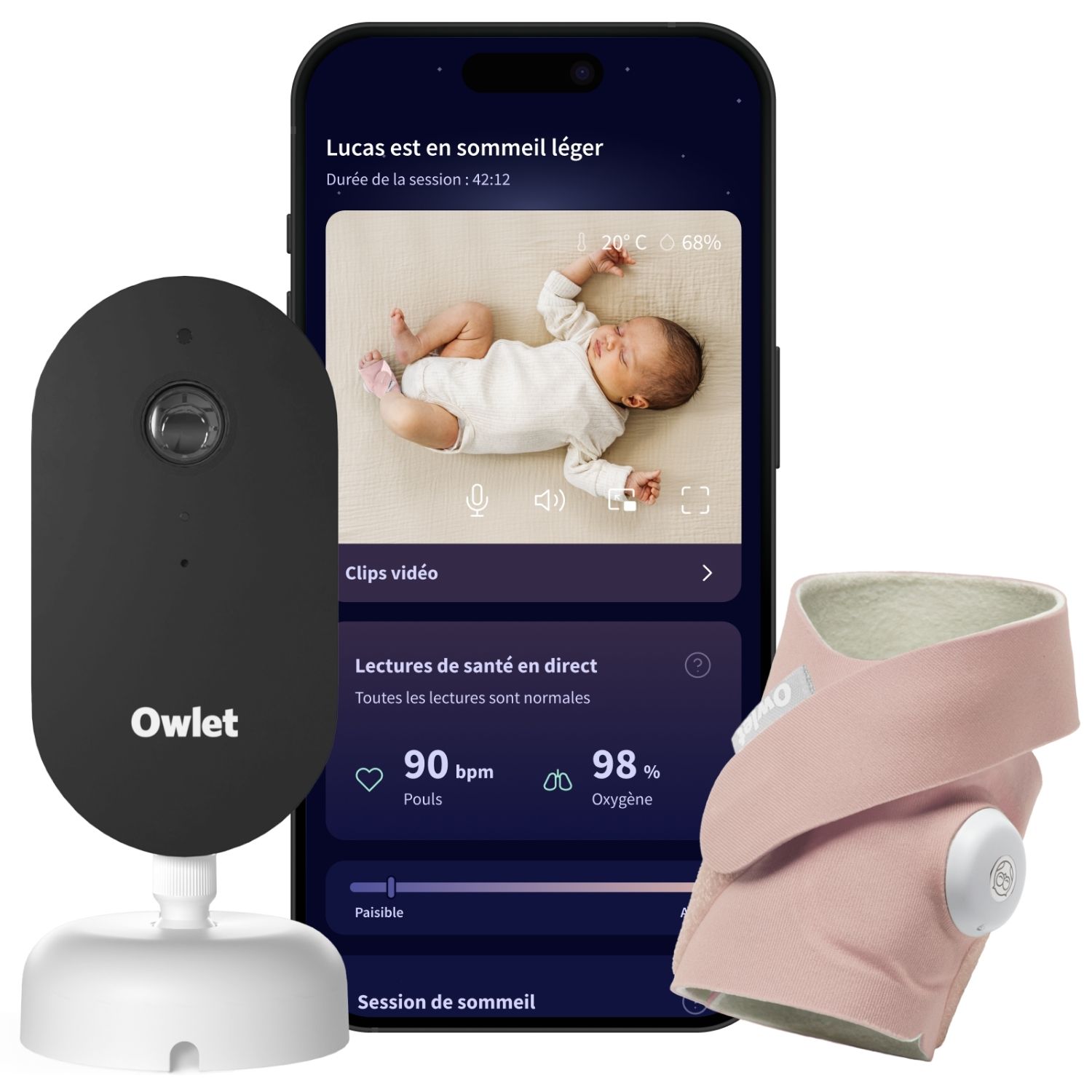 Pack chaussette connectée Dream Sock Dusty Rose + Dream Sight Cam (0-18 mois) (Owlet) - Image 5
