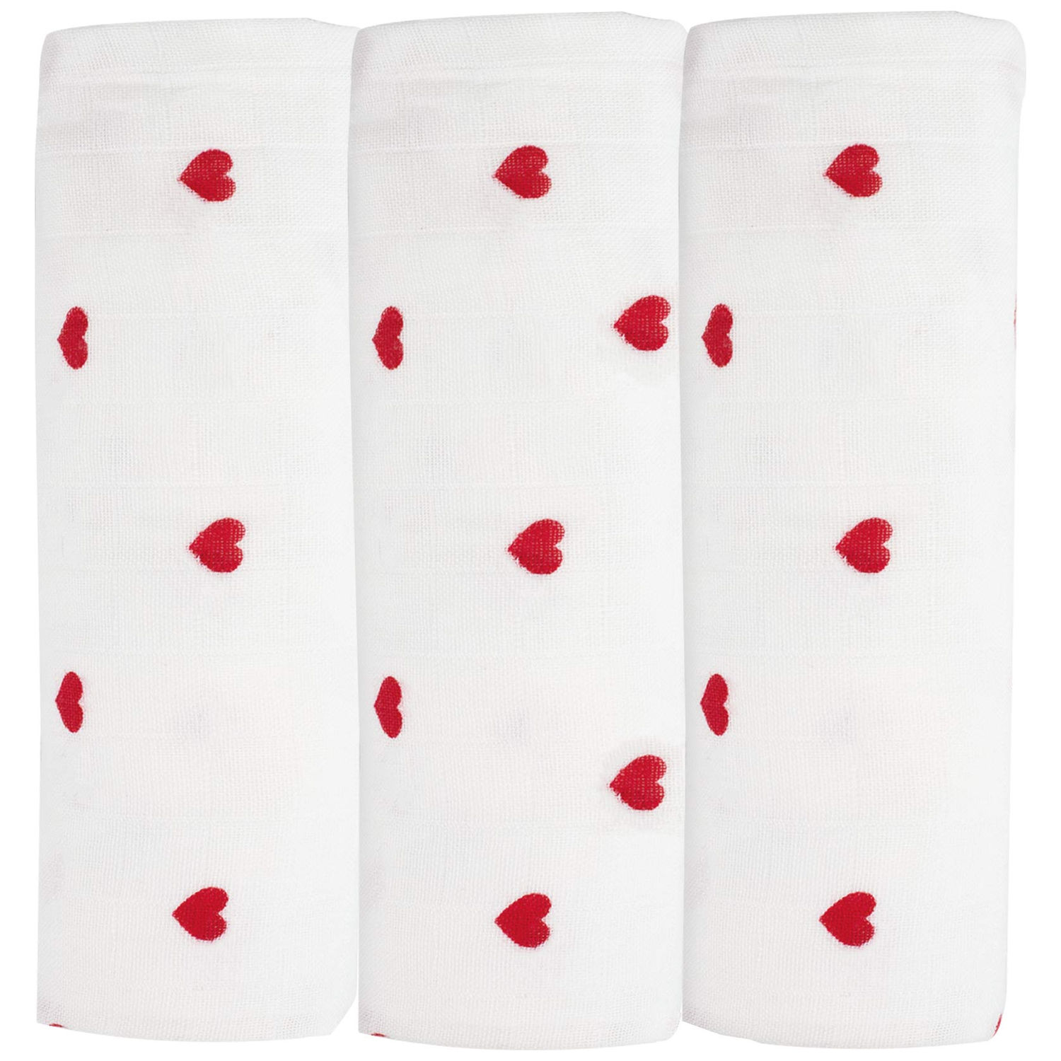 Lot de 3 langes en mousseline Cœurs Rouge (70 x 70 cm) (Trois Kilos Sept) - Couverture