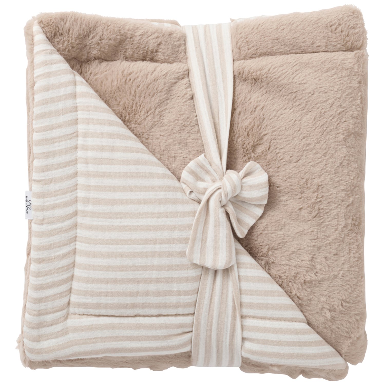 Couverture Luxe fausse fourrure angora et gaze rayé galet (70 x 100 cm) (Bb&Co) - Image 1