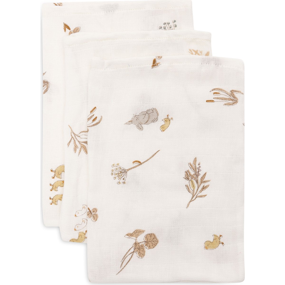 Jollein - Lot de 3 gants de toilette en gaze de coton Riverside