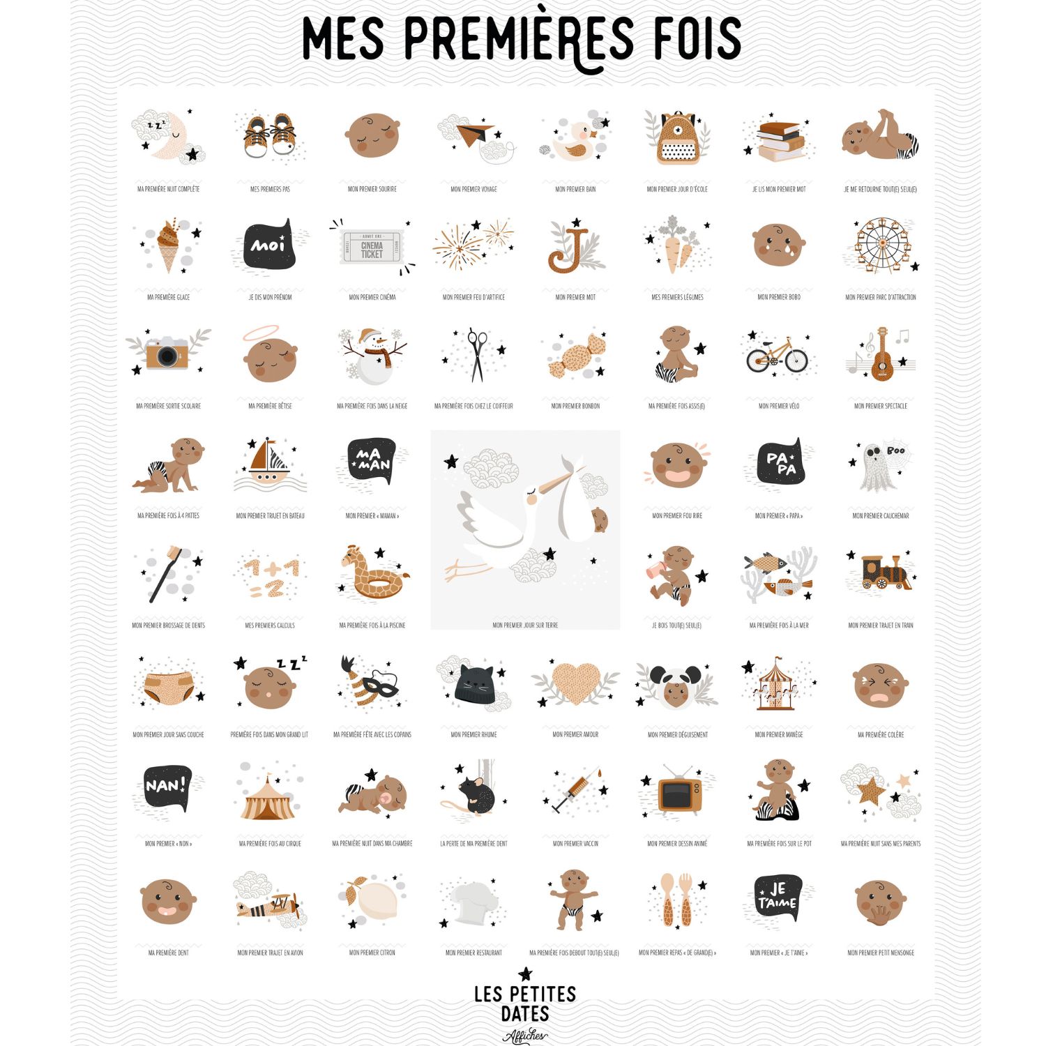 Affiche Mes Premières Fois Peau foncée Maman et Papa (40x50 cm) (Les Petites Dates) - Image 1