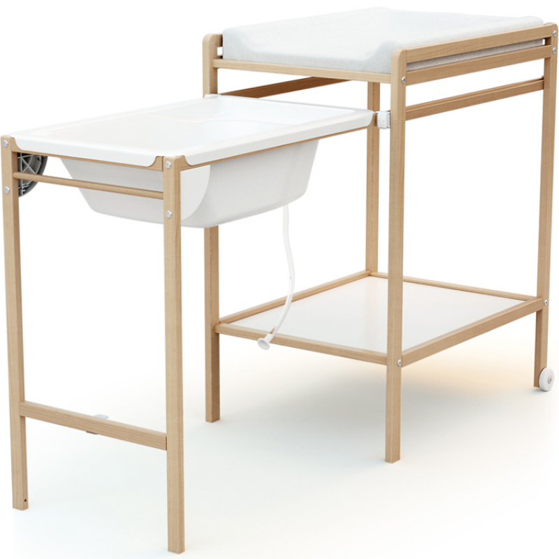 At4 - Table à Langer avec baignoire en bois de hêtre verni Essentiel
