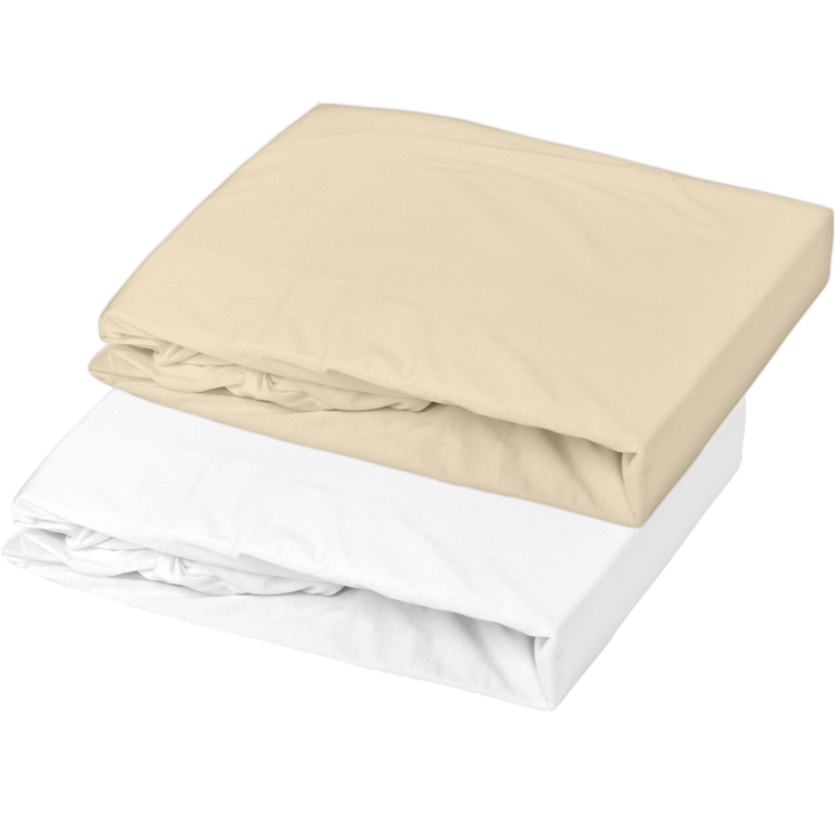 Domiva - Lot 2 draps housses jersey blanc et beige (60 x 120 cm)