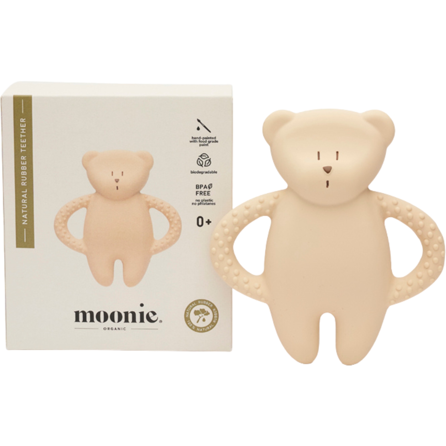 Ourson de dentition en caoutchouc naturel sable (Moonie) - Image 1