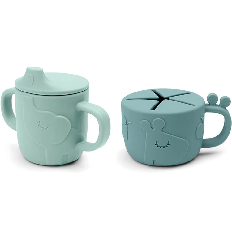Done by Deer - Lot tasse à bec et tasse à goûter Peekaboo Deer friends Bleu