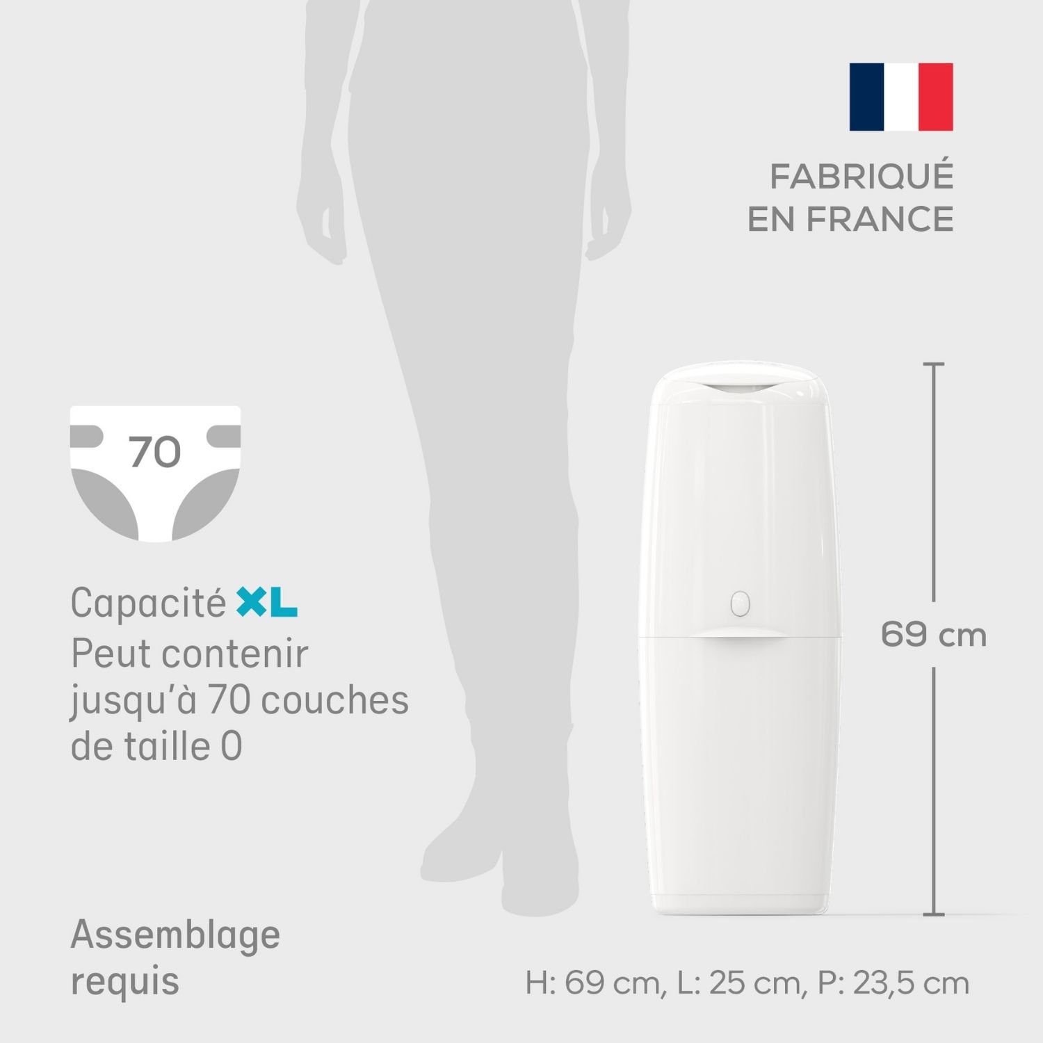 Poubelle à couches Classic XL avec 1 recharge (Angelcare) - Image 6