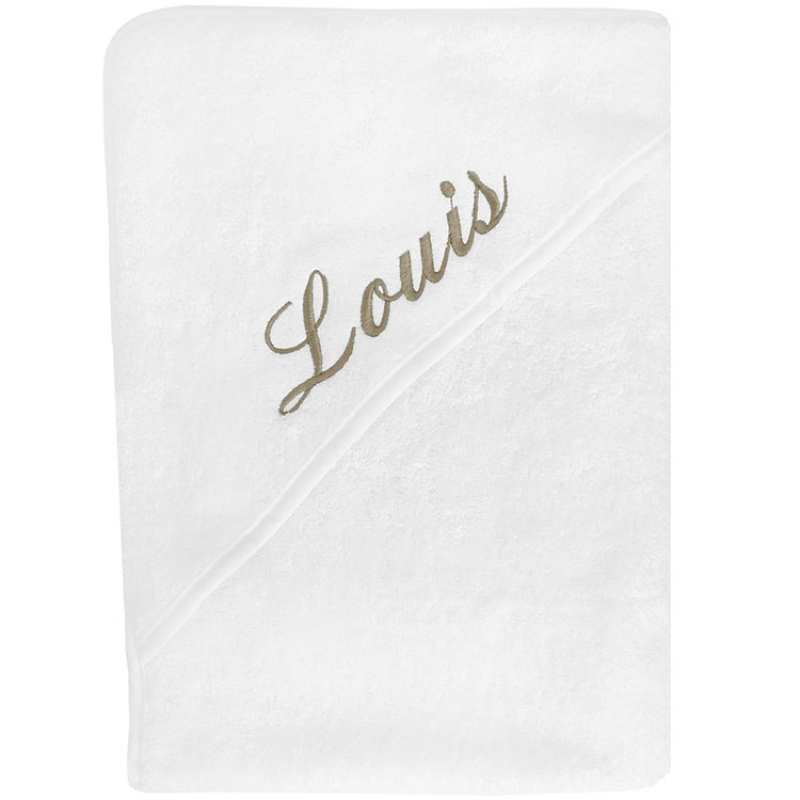 Cape de bain prénom taupe personnalisable (80 x 80 cm) (ANVIE) - Image 1