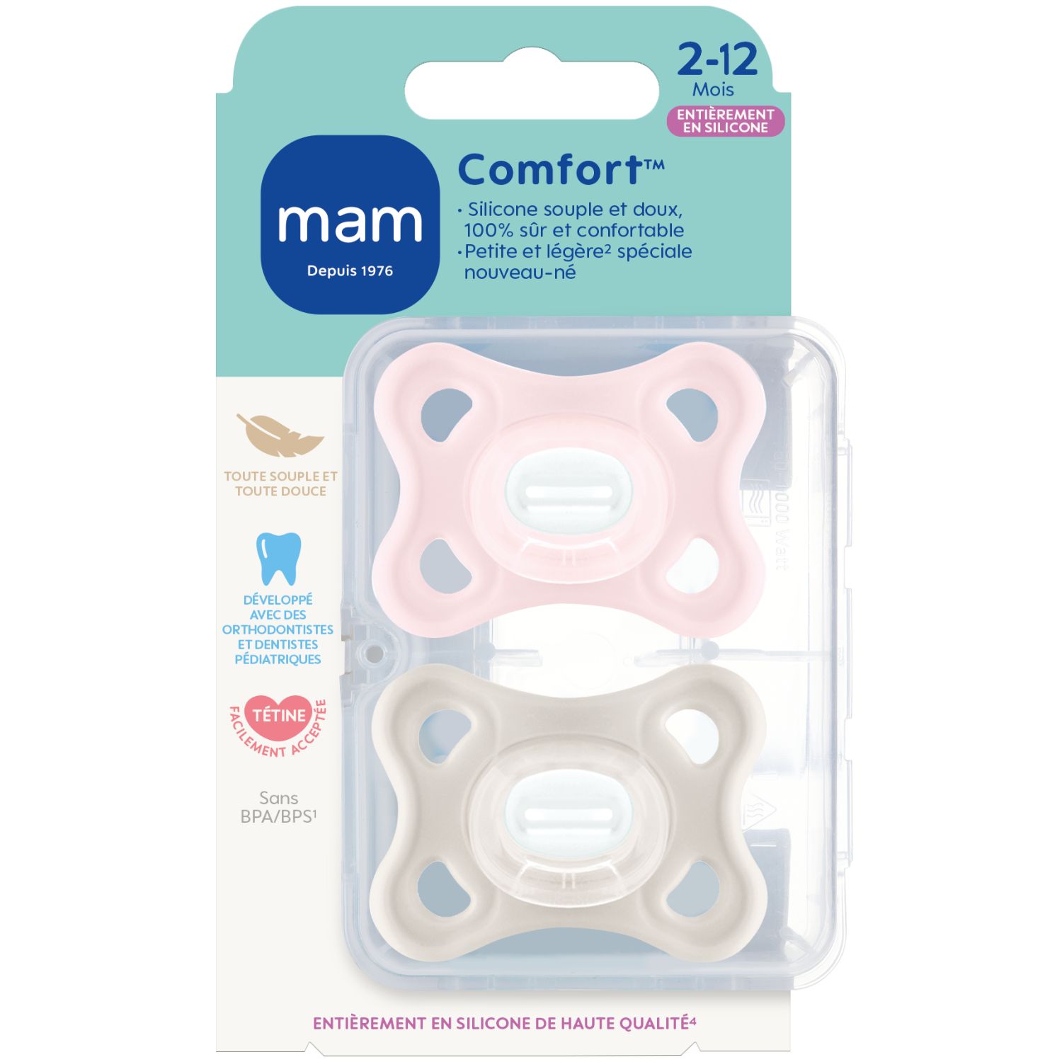 Mam - Sucette Comfort Rose en silicone (2-12 mois)