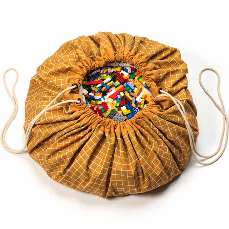 Sac à jouets 2 en 1 Noomad Original Organic Grid Mustard (Play & Go) - Image 1