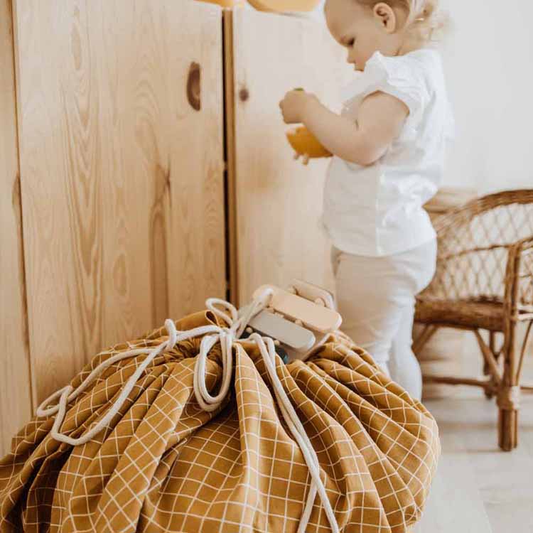 Sac à jouets 2 en 1 Noomad Original Organic Grid Mustard (Play & Go) - Image 5
