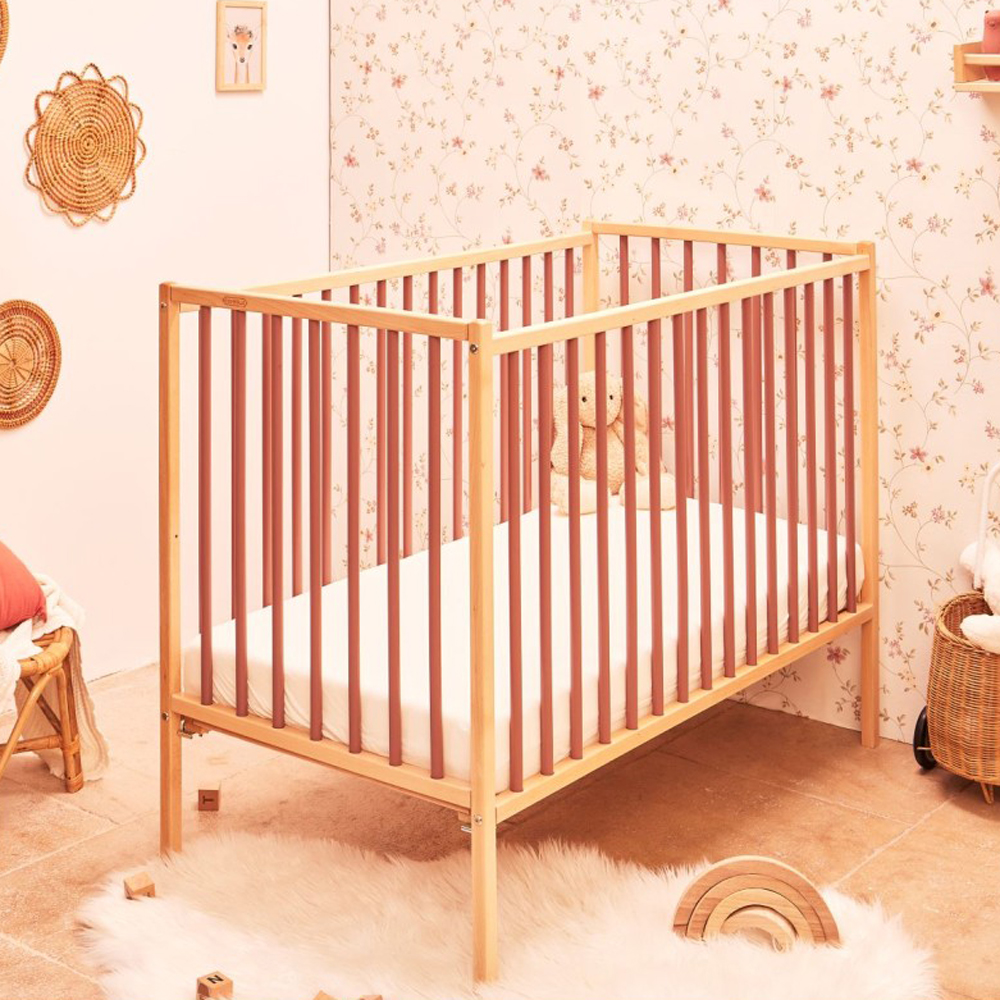Lit à barreaux en bois Rémi hybride vieux rose (60 x 120 cm) (Combelle) - Image 1
