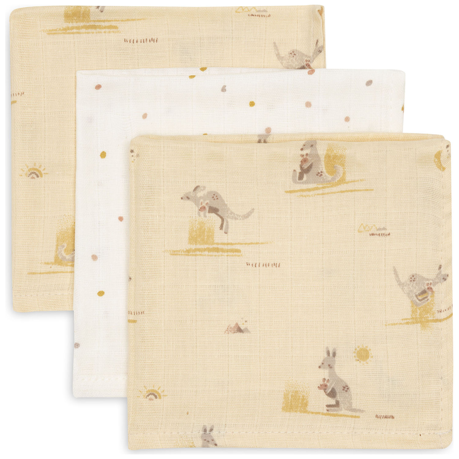 Jollein - Lot de 3 mini langes Kangaroots (31 x 31 cm)