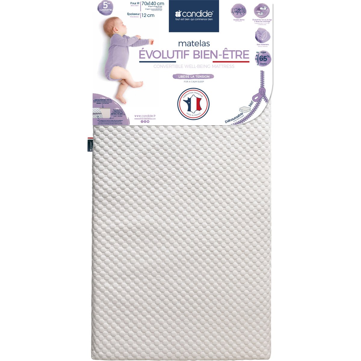 Matelas Evolutif Bien Être déhoussable 360° (70x140 cm)