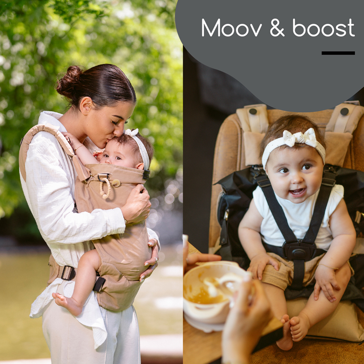 Porte bébé évolutif en réhausseur Moov & Boost beige noisette (Babymoov) - Image 2