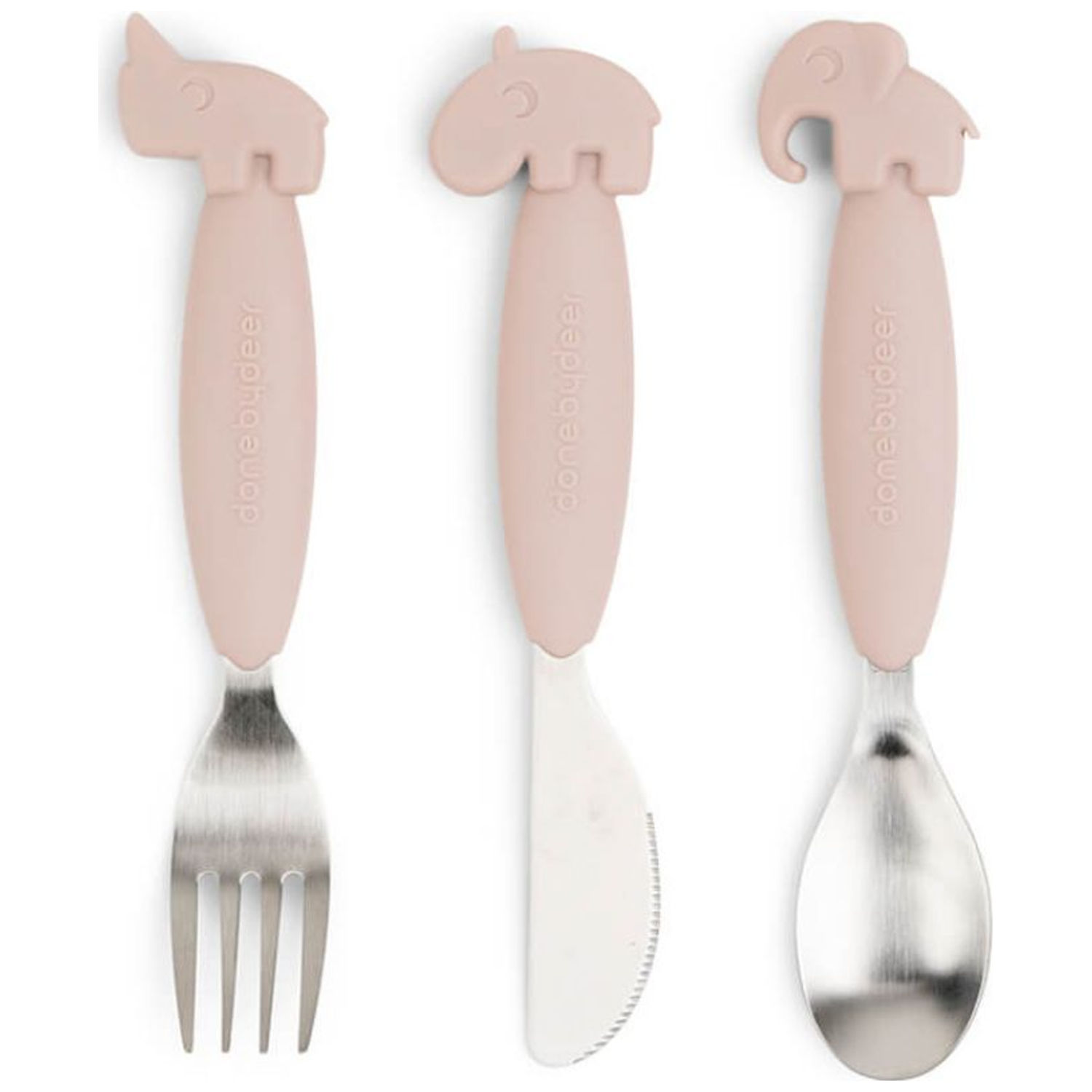Done by deer - Set de 3 couverts Easy-grip Deer friends Rose