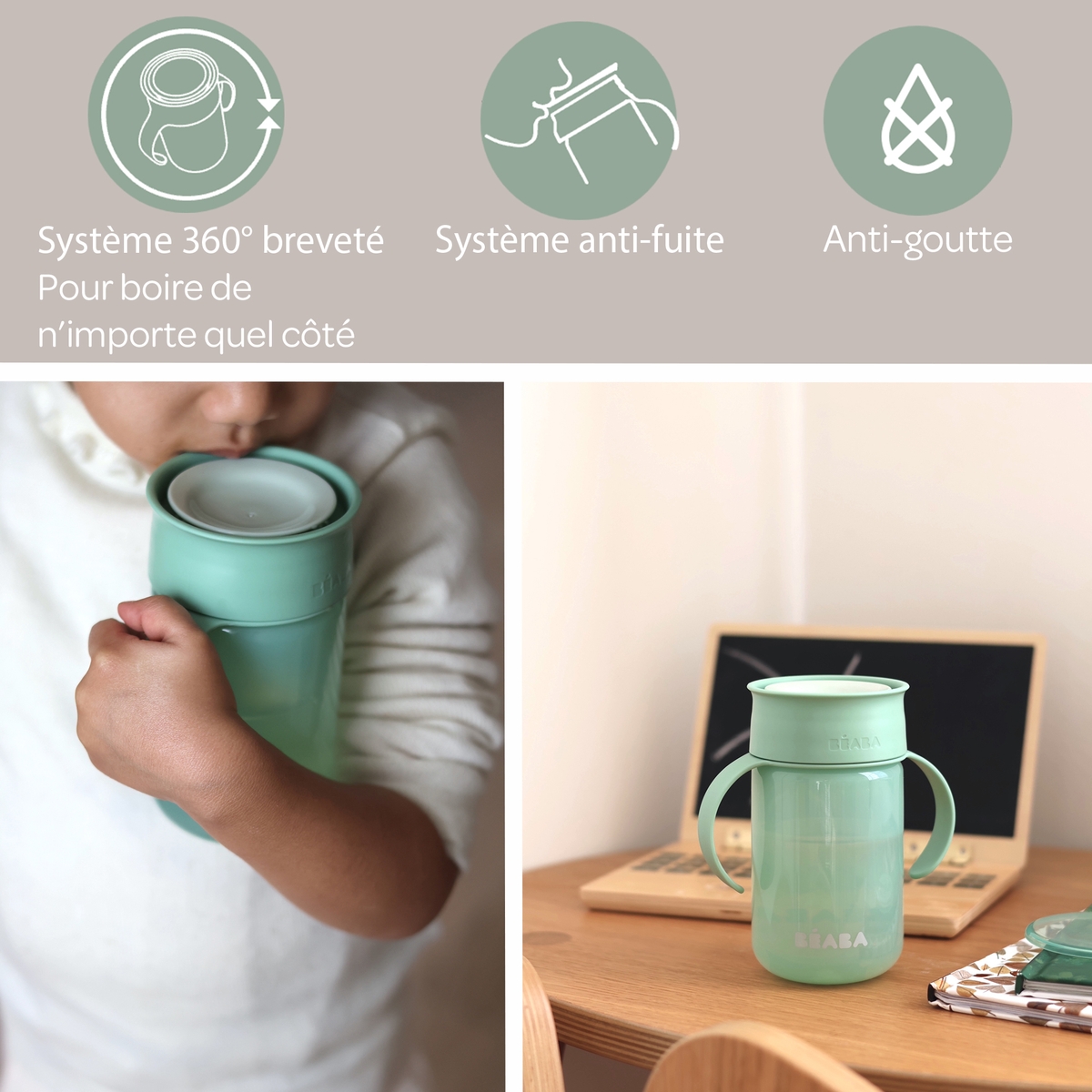 Tasse d'apprentissage 360° vert d'eau (340 ml) (Béaba) - Image 6