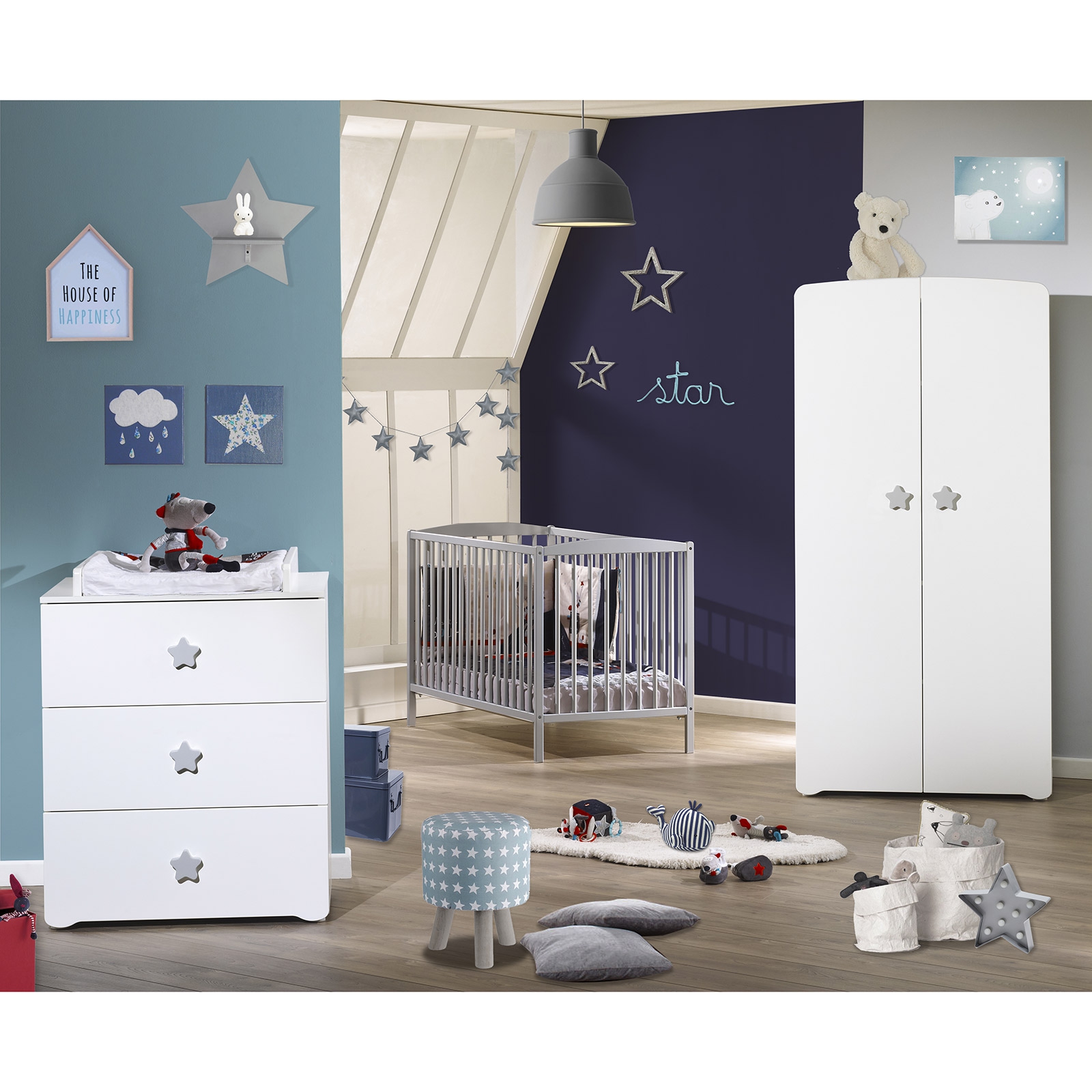 Baby Price - Commode à langer New Basic Boutons étoile gris
