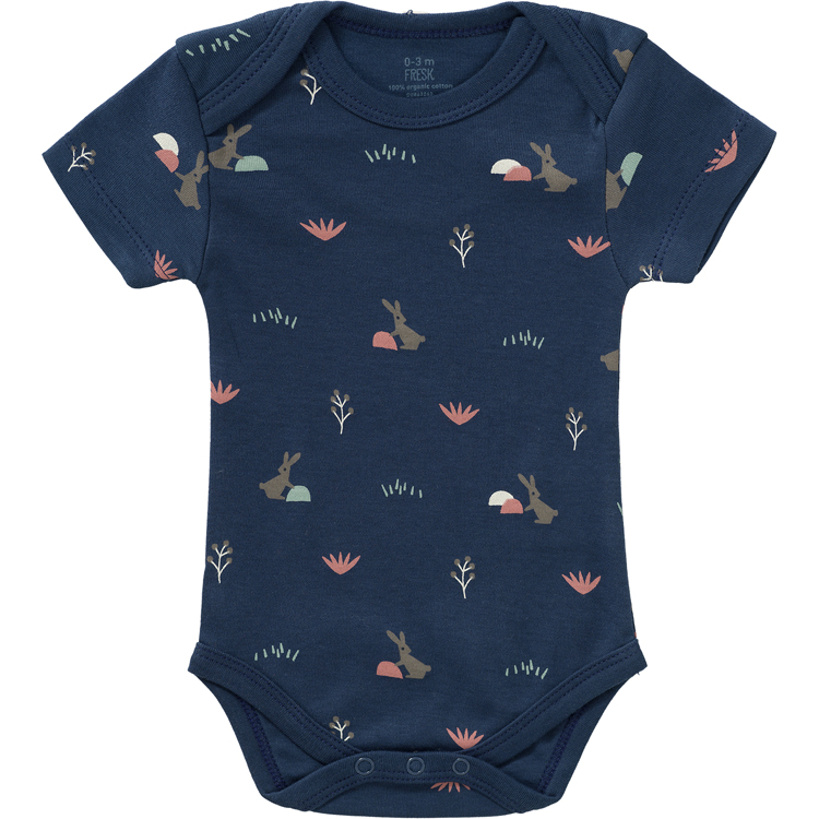 Fresk - Body manches courtes en coton bio Rabbit mood indigo (naissance : 50 cm)