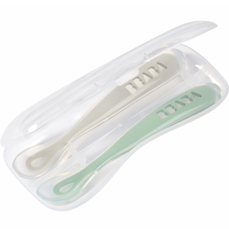 Lot de 2 cuillères 1er âge en silicone gris et vert sauge (Béaba) - Image 4
