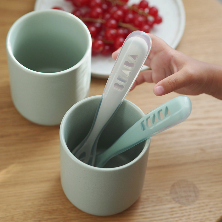 Lot de 2 cuillères 1er âge en silicone gris et vert sauge (Béaba) - Image 3