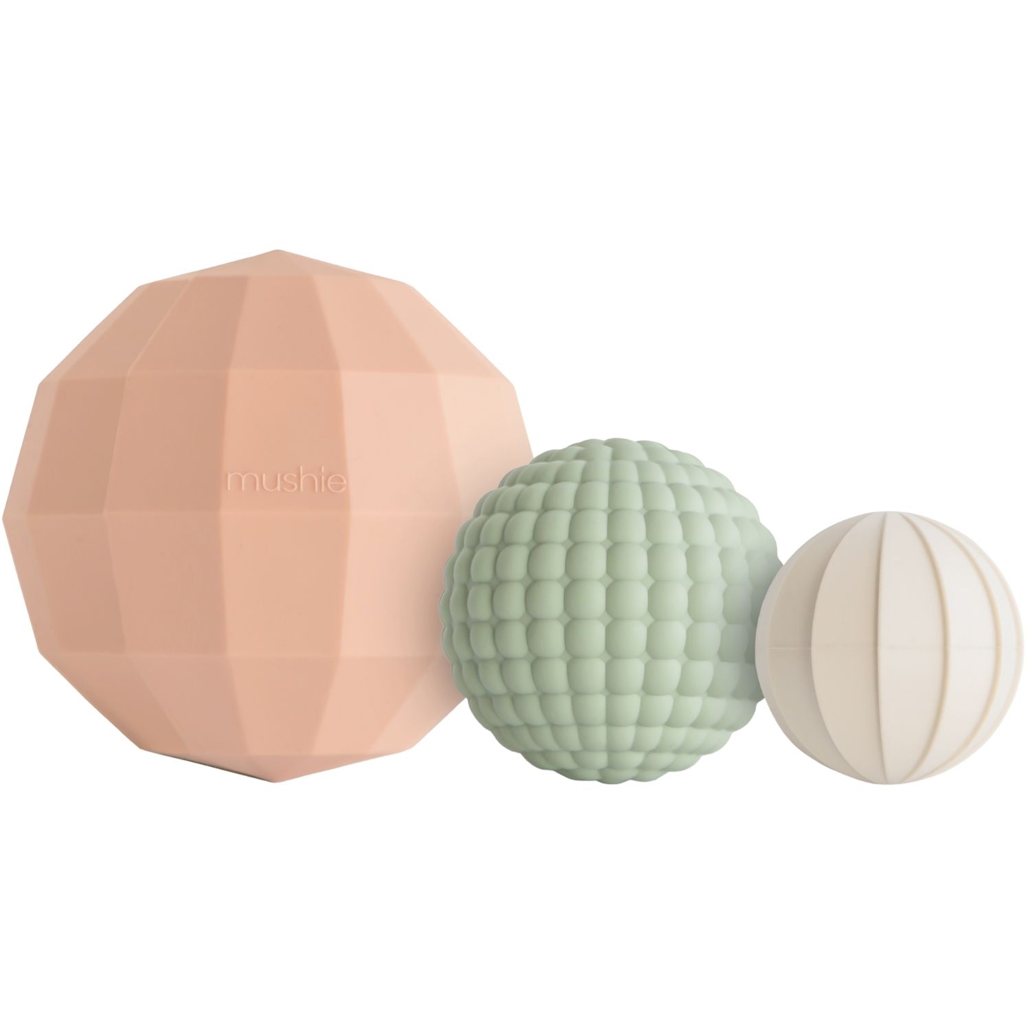 Lot de 3 jouets sensoriels Nesting Spheres Blush (Mushie) - Image 2
