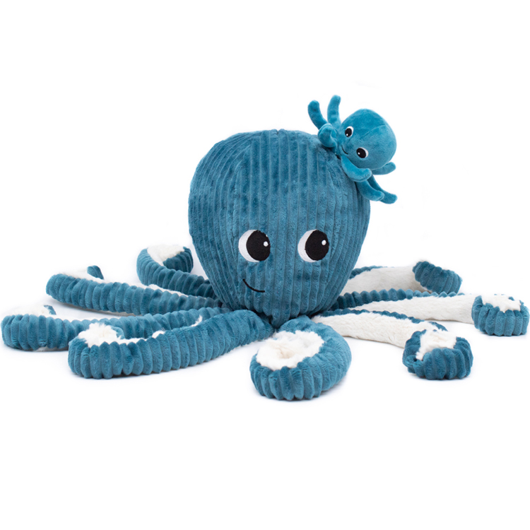 Les Déglingos - Peluche Filou la pieuvre maman et bébé Les Ptipotos bleu