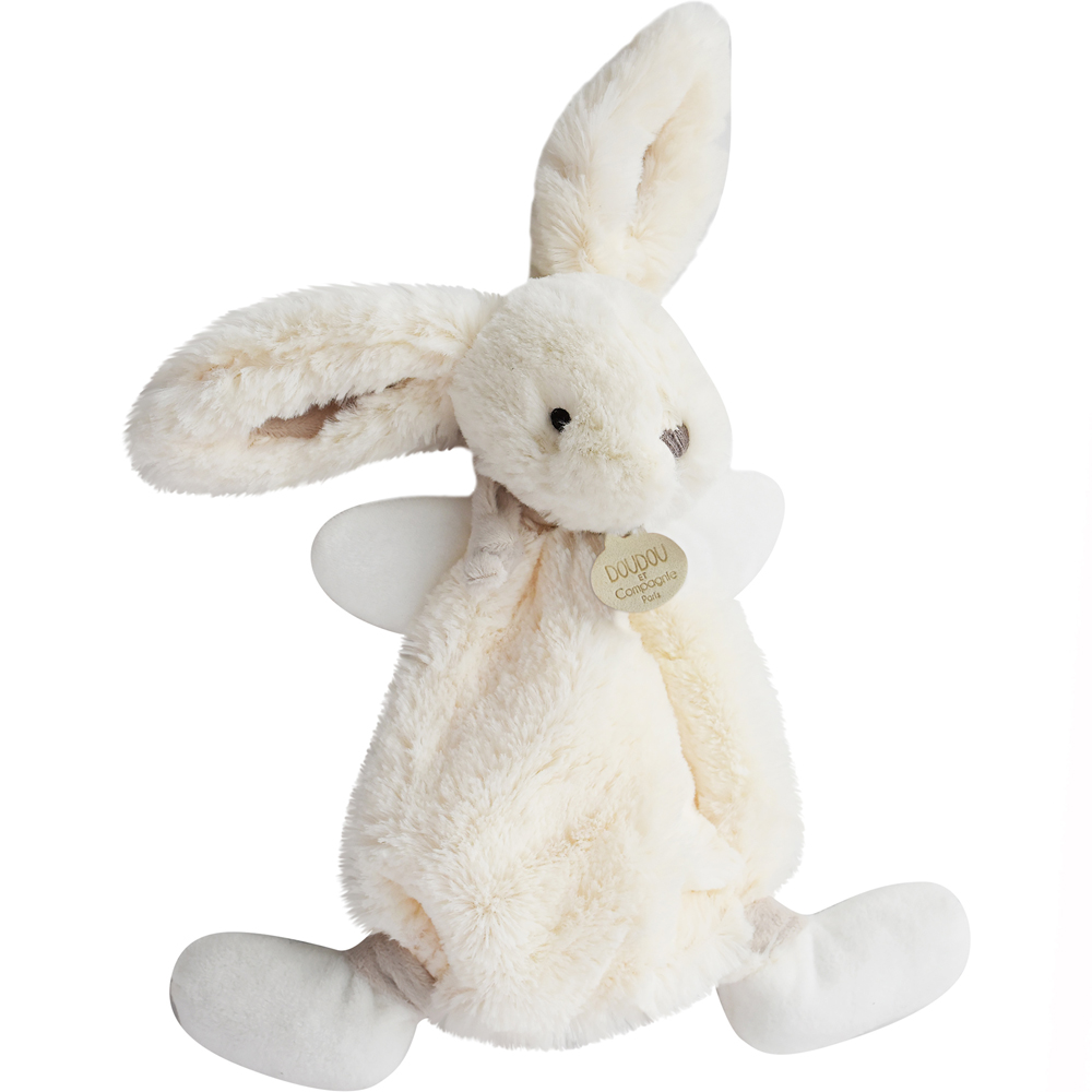 Doudou et Compagnie - Coffret doudou plat gris Mon tout petit Lapin Bonbon (26 cm)