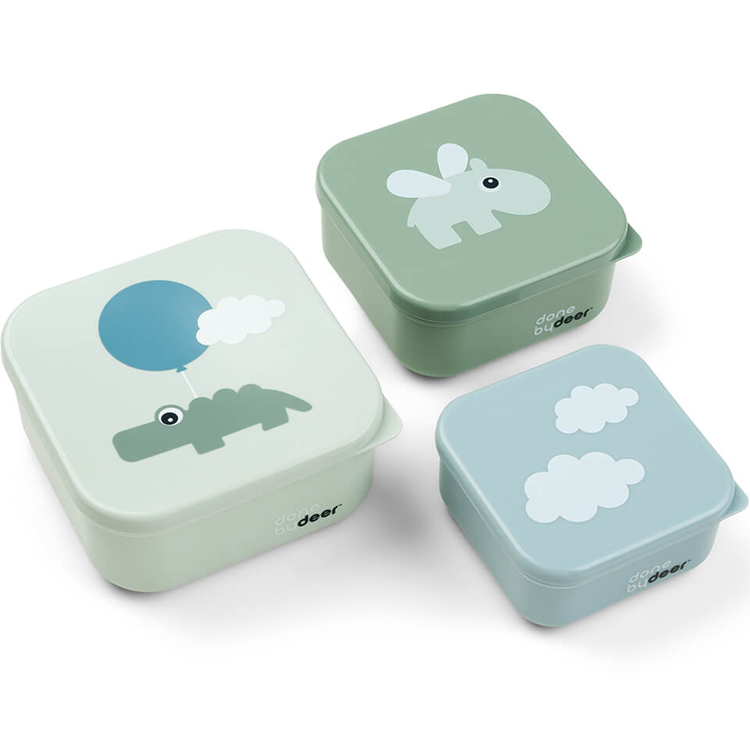 Lot de 3 boîtes à goûter Happy clouds vert