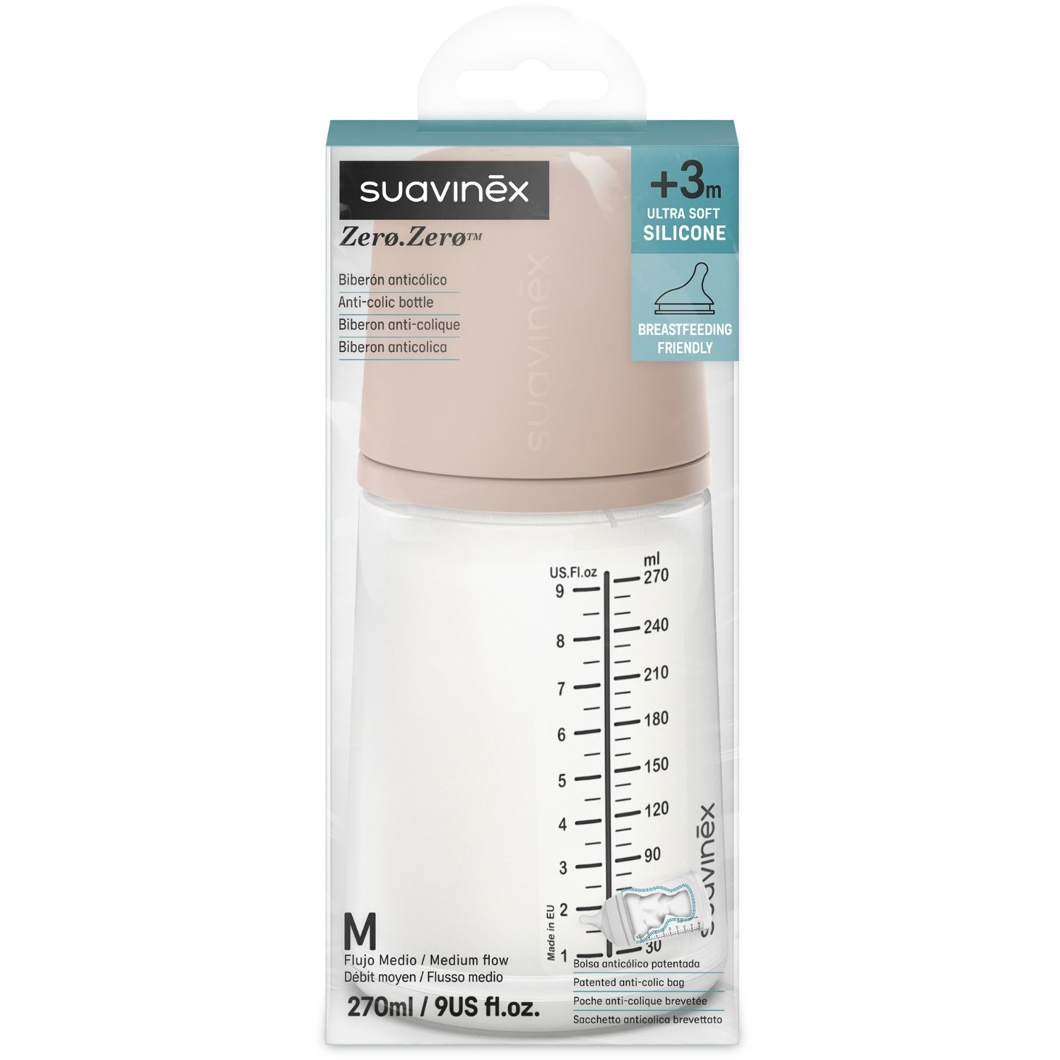 Biberon anti-colique Zerø.Zerø - Débit Moyen - M Medium (270 ml) (Suavinex) - Image 6