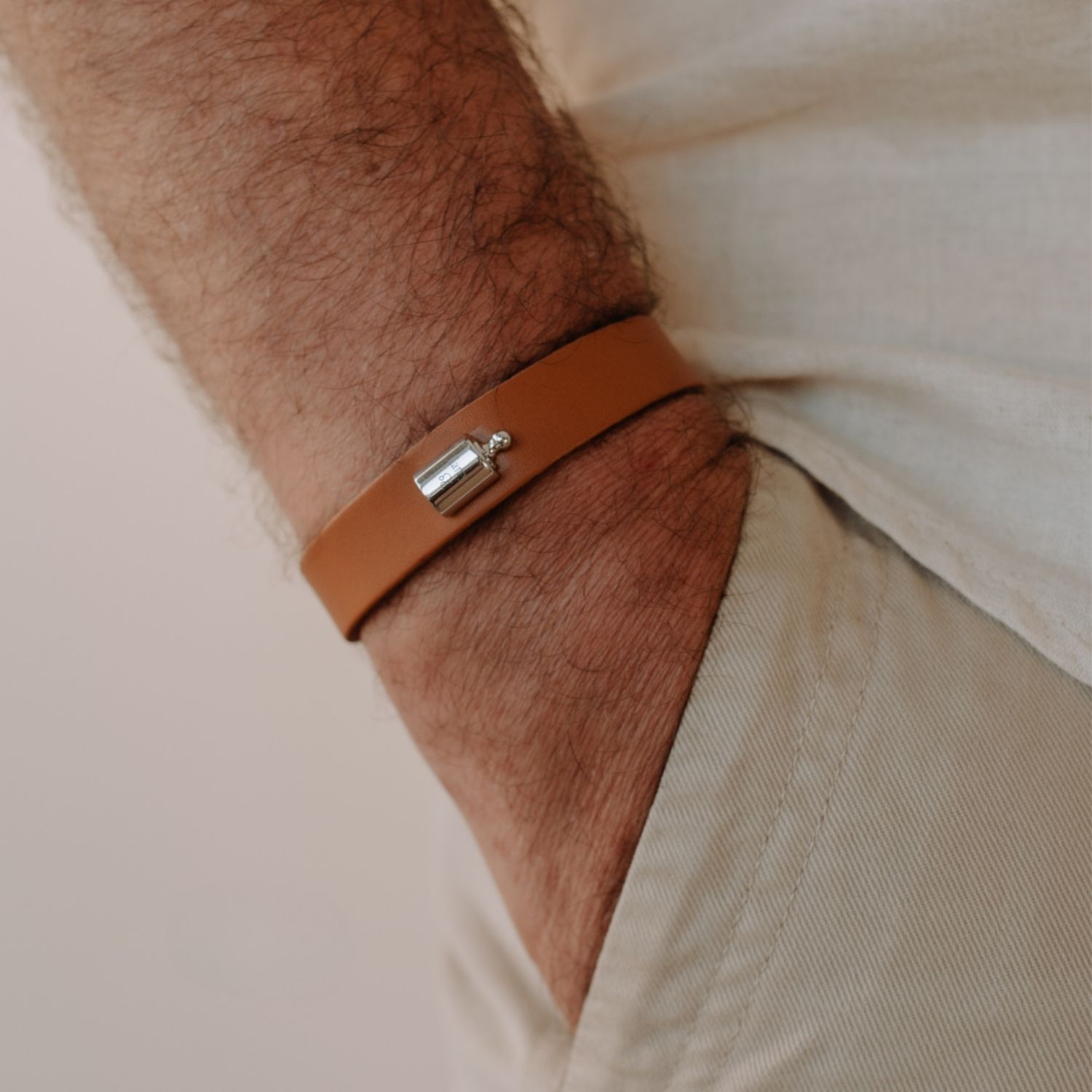 Mon Petit Poids - Bracelet en cuir Mon Petit Poids Camel (argent rhodié)