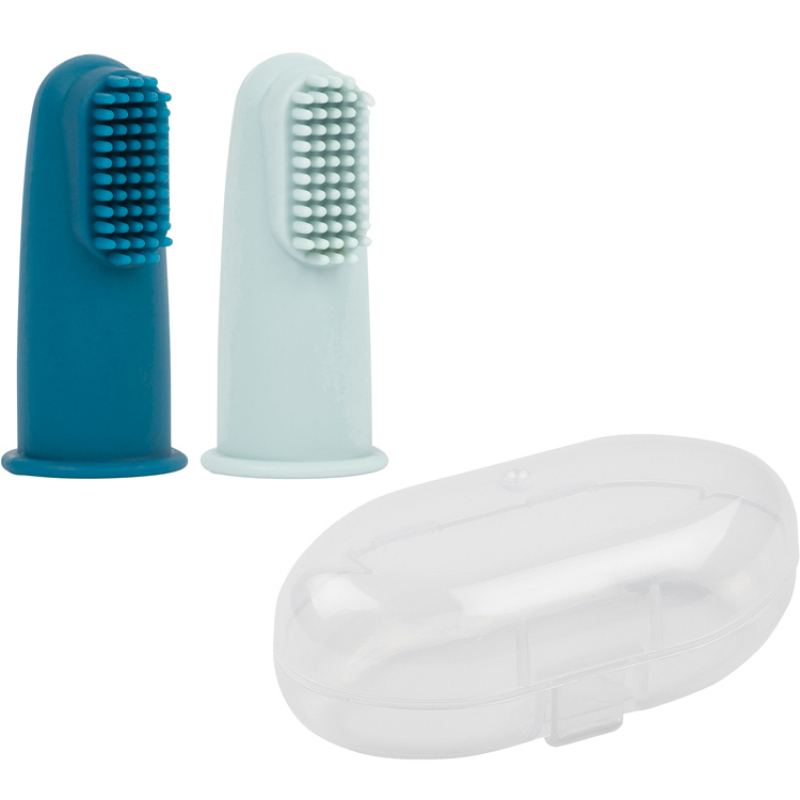 Lot de 2 brosses à dents à doigt bleu + étui de protection (Nattou) - Image 1