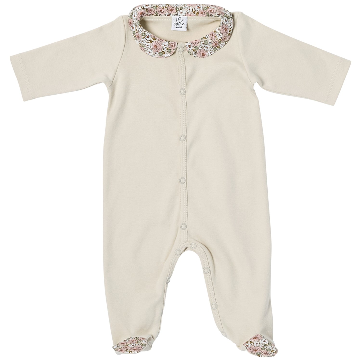 Bb&Co - Pyjama coton en interlock beige et col claudine liberty (1 mois)