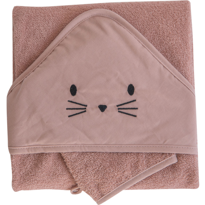 Cape de bain + gant chat terracotta (75 x 75 cm) (Domiva) - Image 1