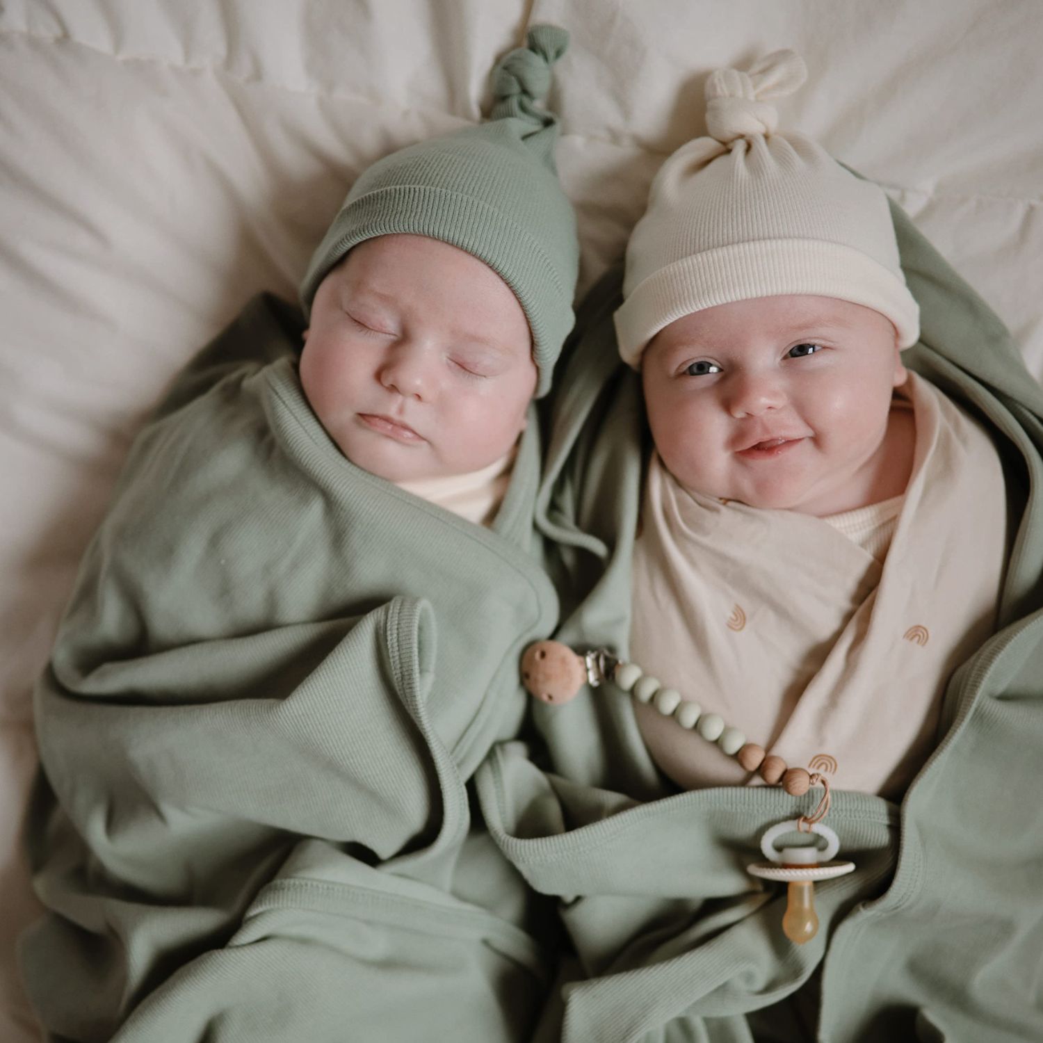Mushie - Bonnet de naissance côtelé Roman Green