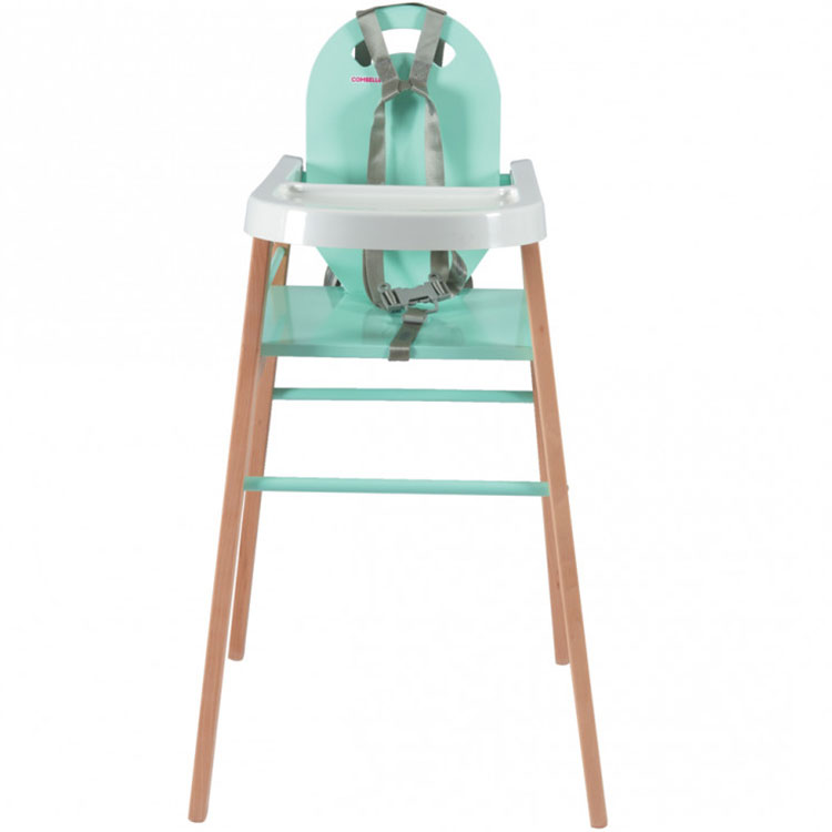 Chaise haute Lili bois et laque vert d'eau (Combelle) - Image 3