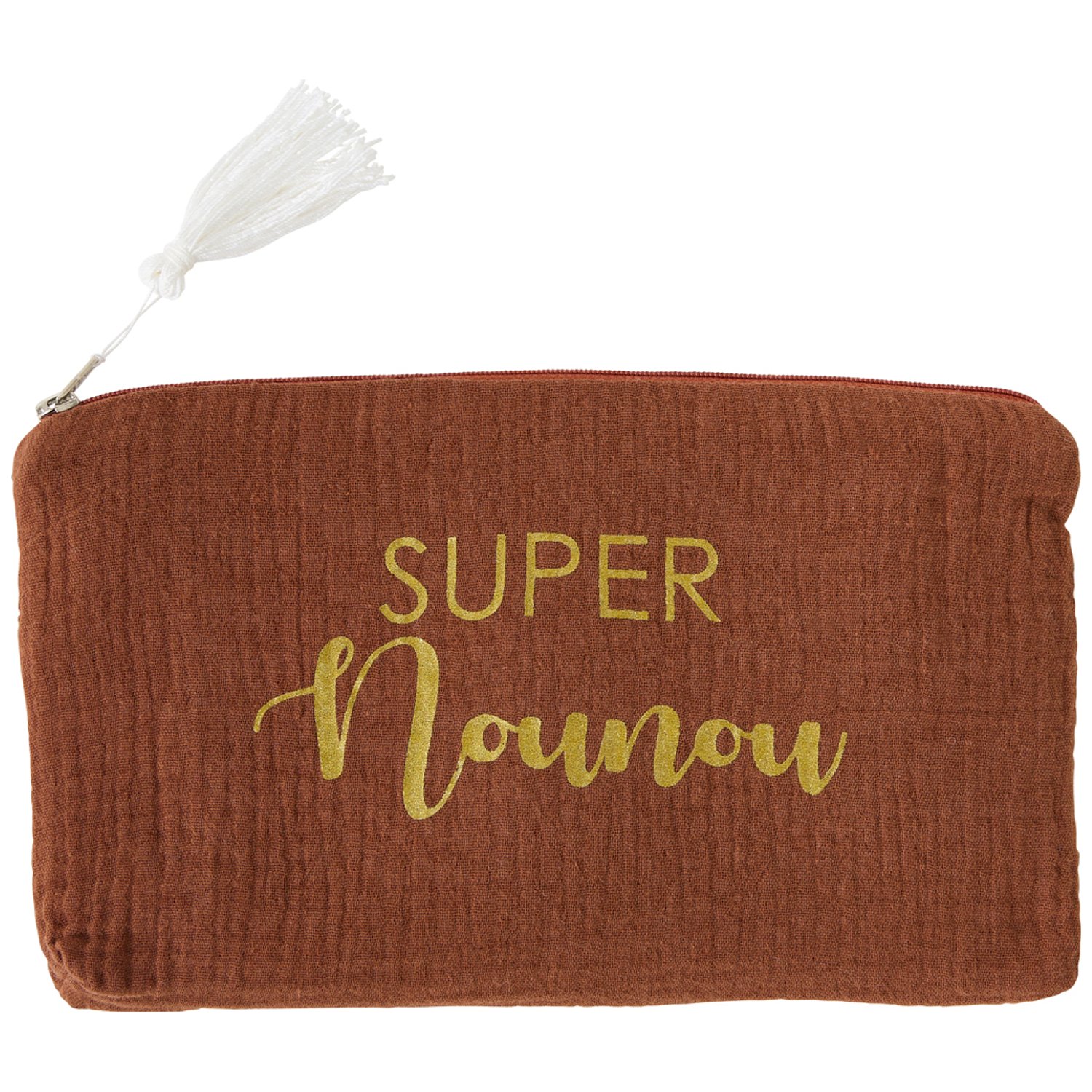 Trousse cadeau zippée Super Nounou gaze de coton toffee