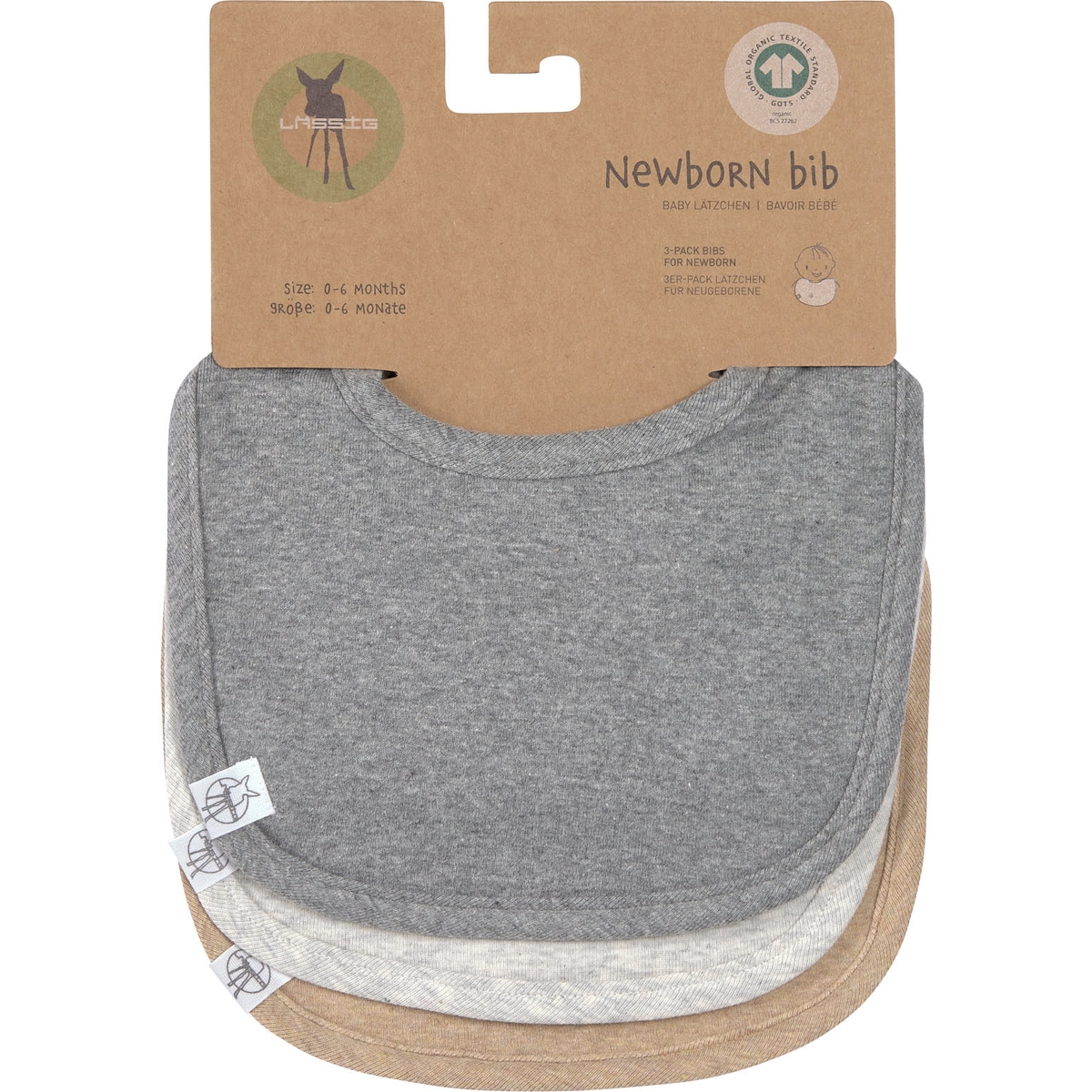 Lot de 3 bavoirs naissance gris foncé-gris clair-nature mélange (Lassig) - Image 6