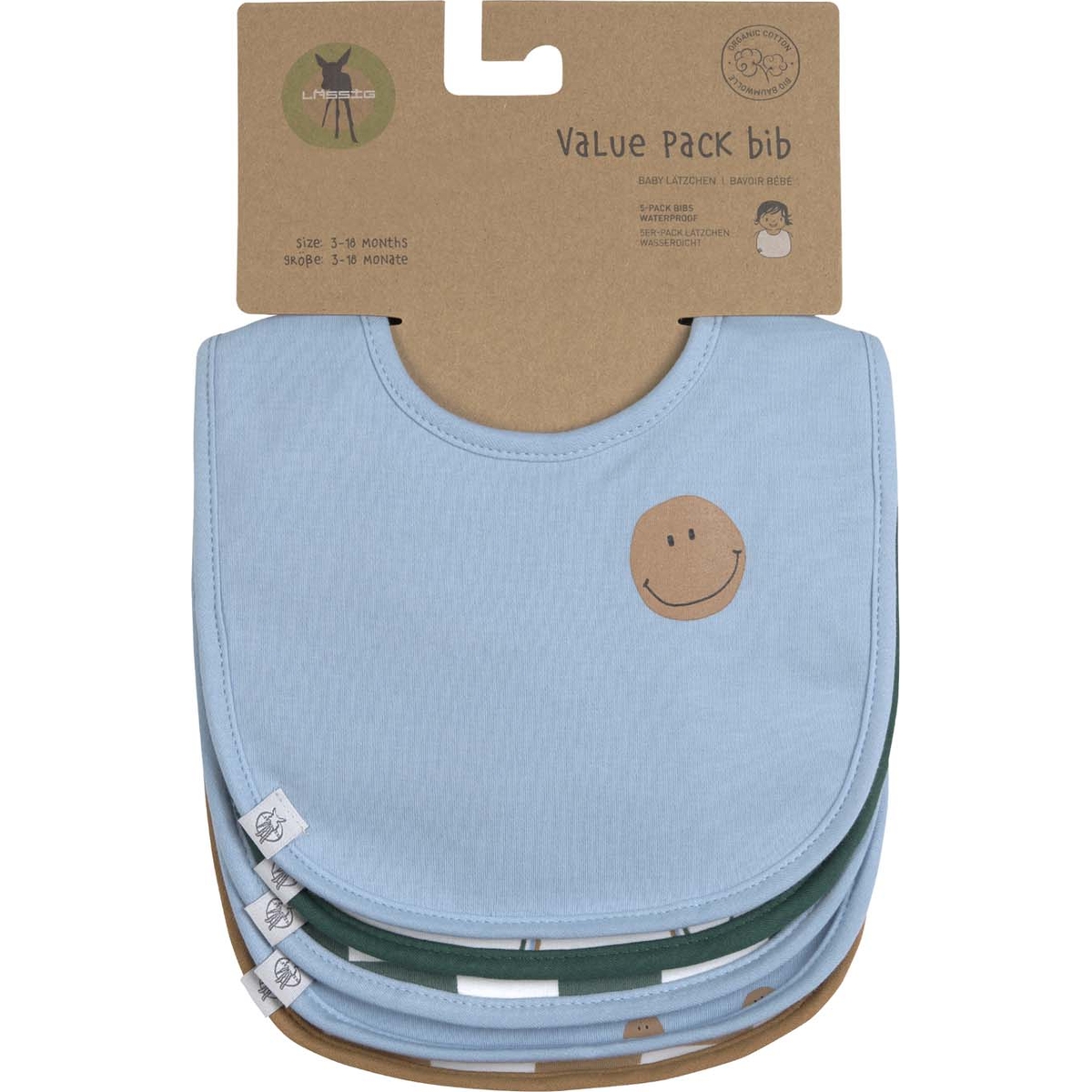 Lot de 5 bavoirs éponge Happy Rascals Smile bleu ciel (Lassig) - Image 6