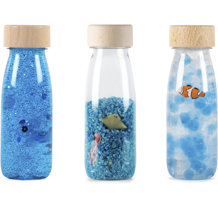 Petit Boum - Lot de 3 Bouteilles Sensorielles Float Spy & Sound - Bleu Mer Poisson