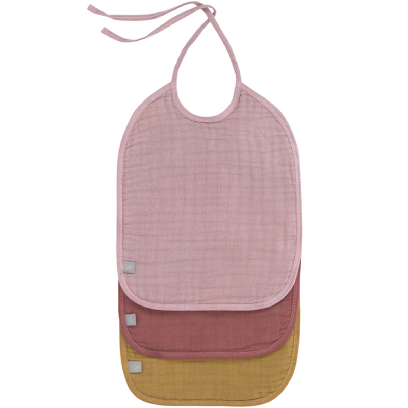 Lot de 3 bavoirs à nouer rose et moutarde (Lassig) - Image 1