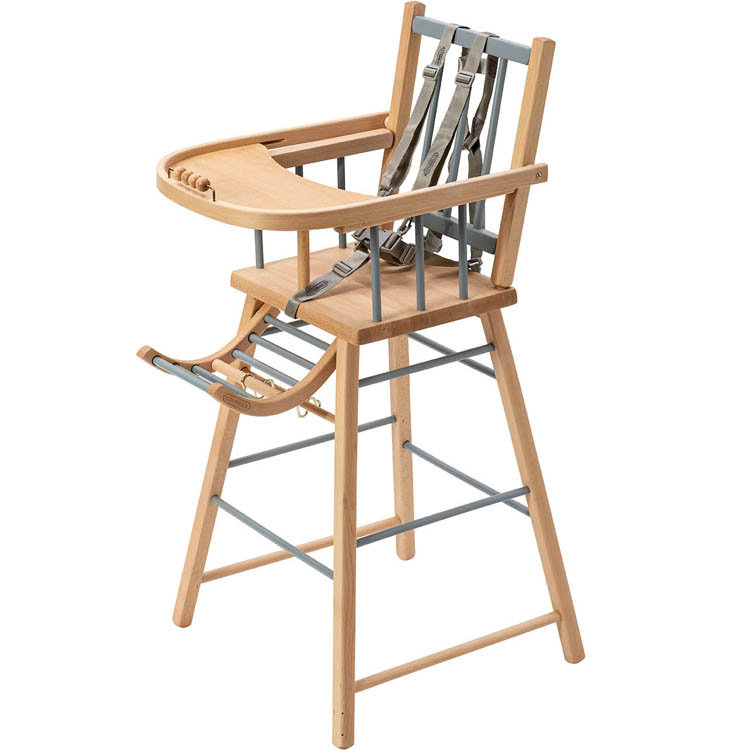 Combelle - Chaise haute traditionnelle André hybride bleu gris