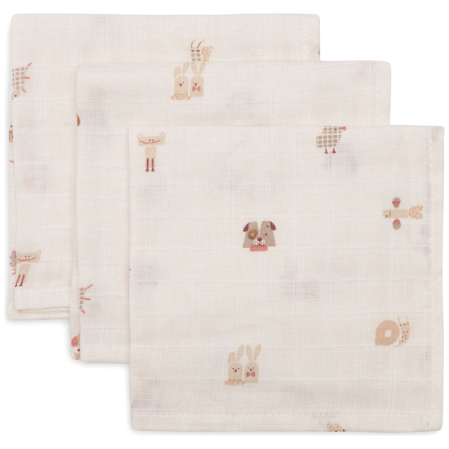 Jollein - Lot de 3 mini langes en gaze de coton Animal Friends (31 x 31 cm)