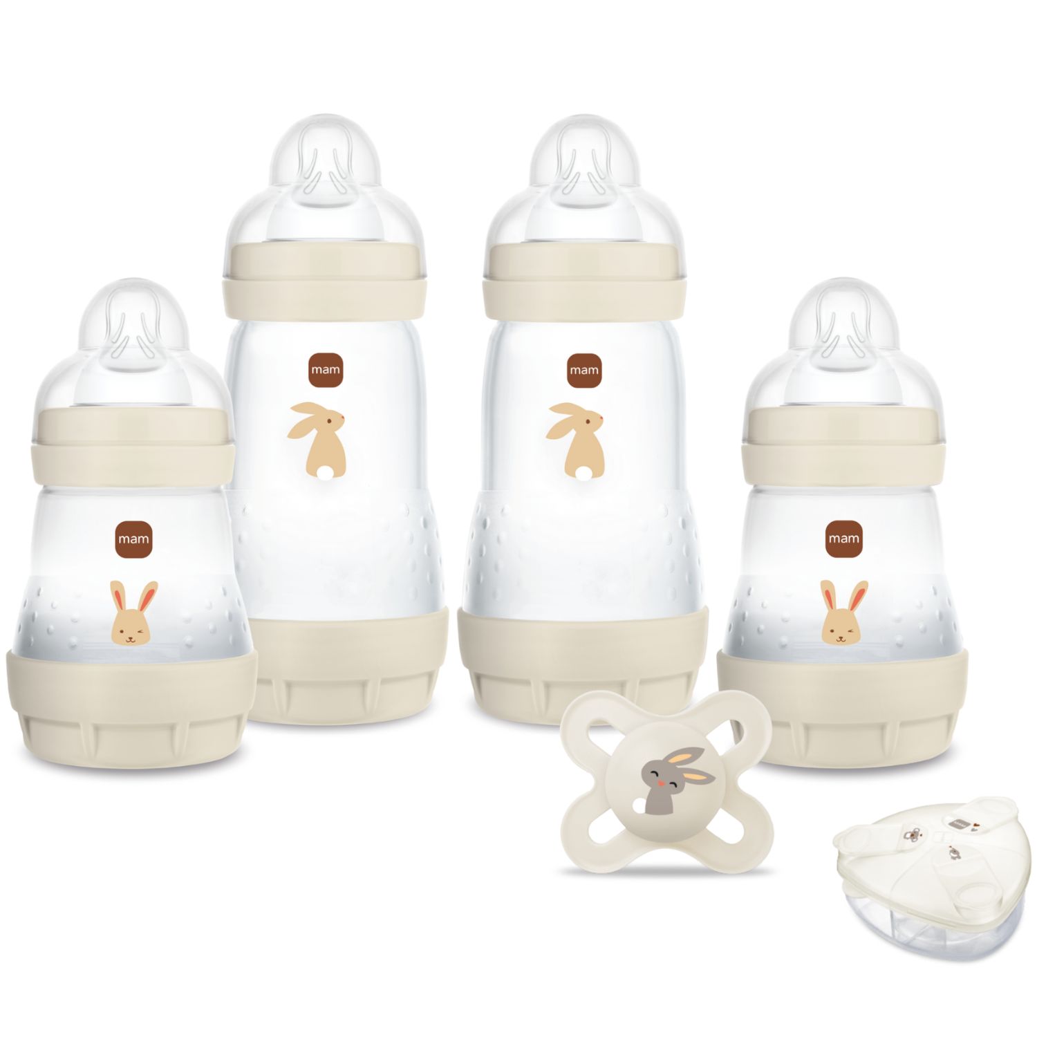 Mam - Coffret Naissance Sable (4 biberons + 1 sucette + 1 boîte doseuse)