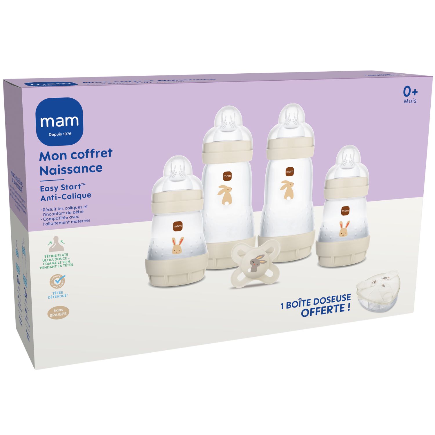 Coffret Naissance Sable (4 biberons + 1 sucette + 1 boîte doseuse) (Mam) - Image 1