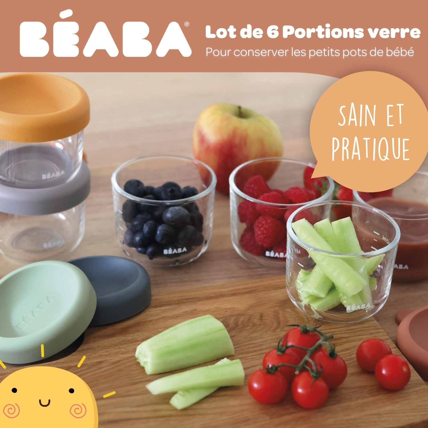 Coffret 6 portions verre 150 ml Sunrise color mix (Béaba) - Image 3