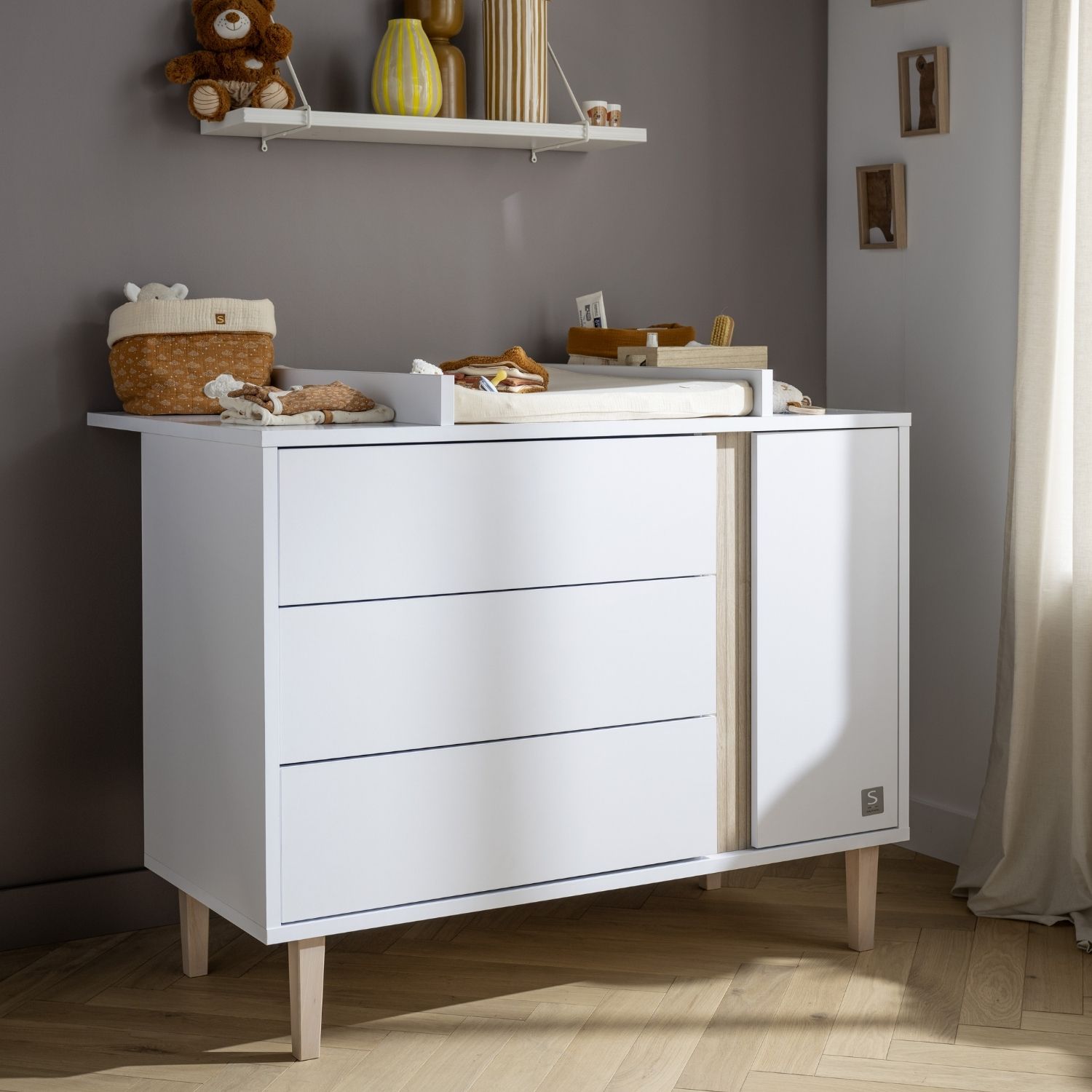 Sauthon - Plan à langer pour commode 3 tiroirs et 1 porte Paloma