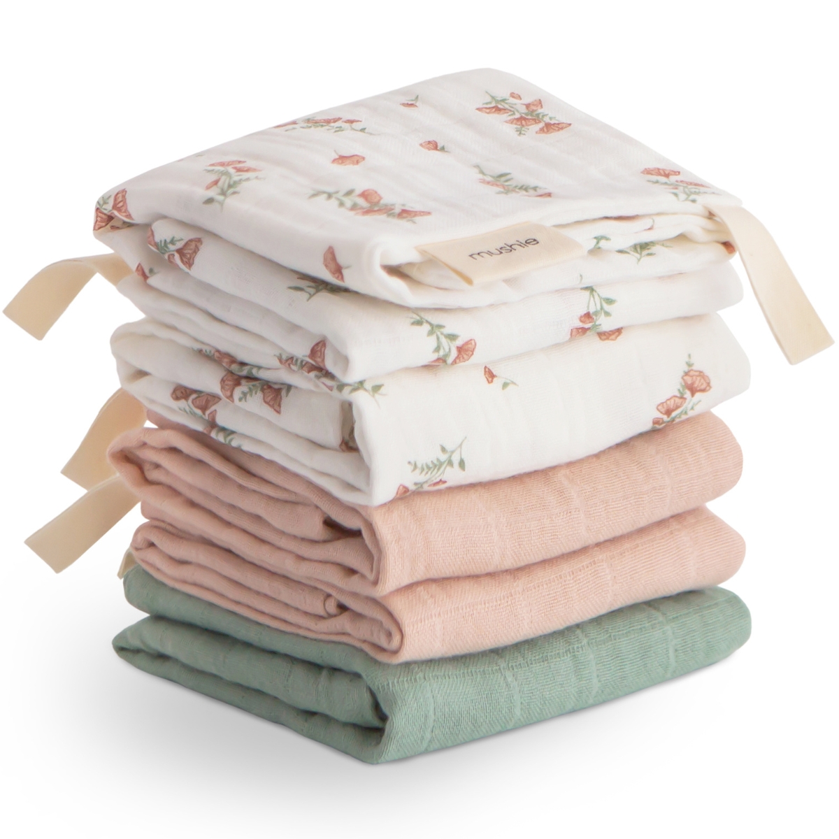 Lot de 5 gants de toilette Pink Flowers (Mushie) - Image 1
