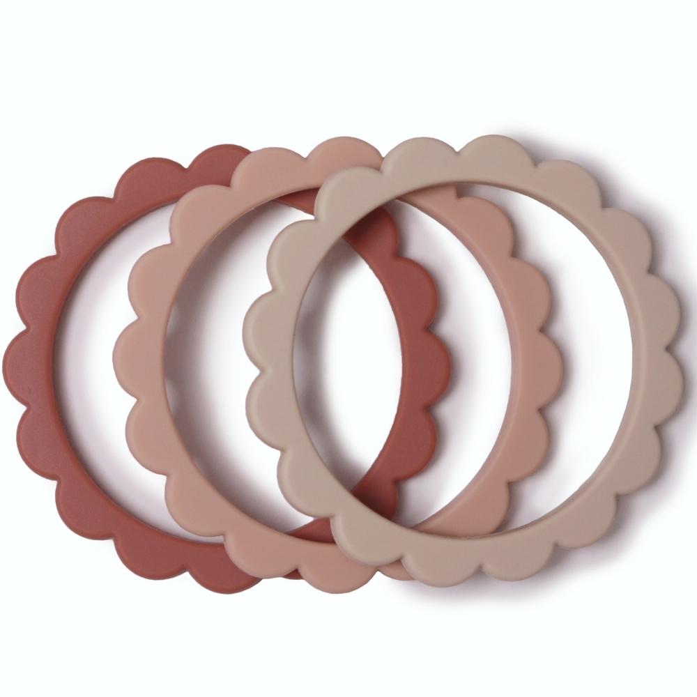 Lot de 3 bracelets de dentition Flower Rose-Blush-Shifting sand (Mushie) - Image 1