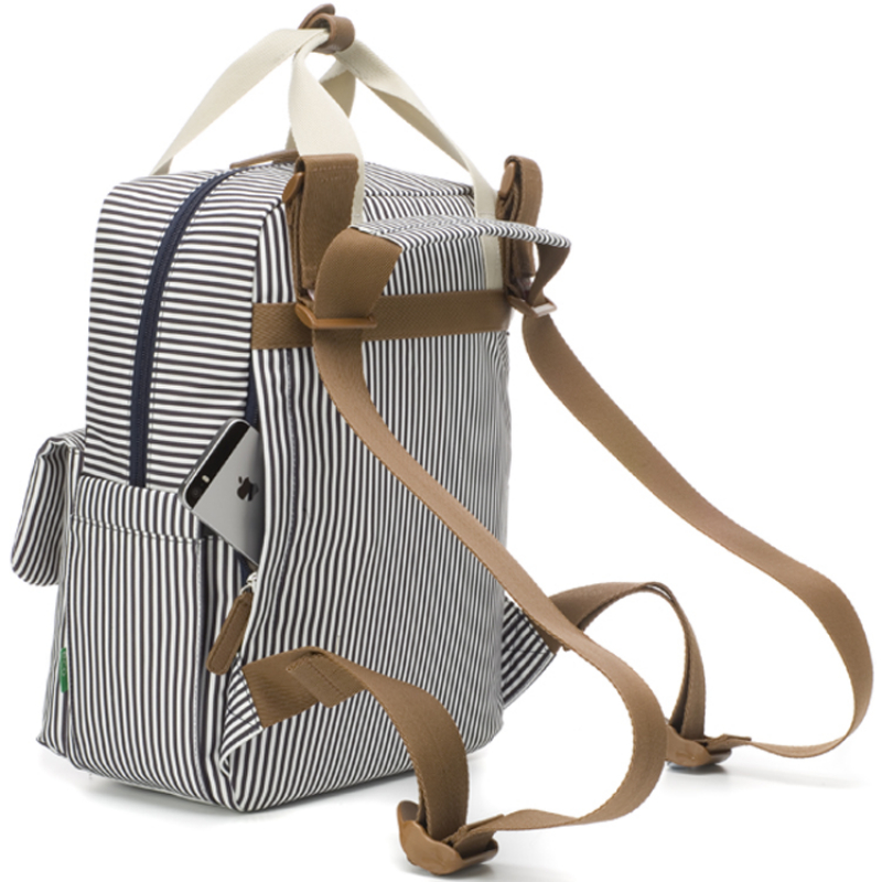 Sac à dos à langer Georgi Eco Rayures blanc et marine (Babymel) - Image 2