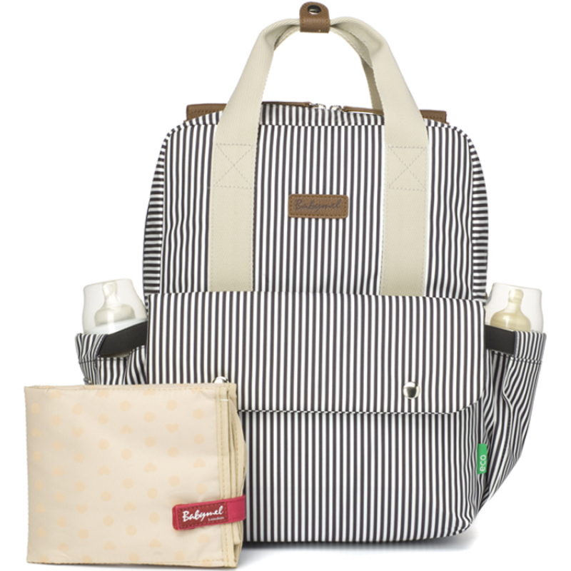 Sac à dos à langer Georgi Eco Rayures blanc et marine (Babymel) - Image 3